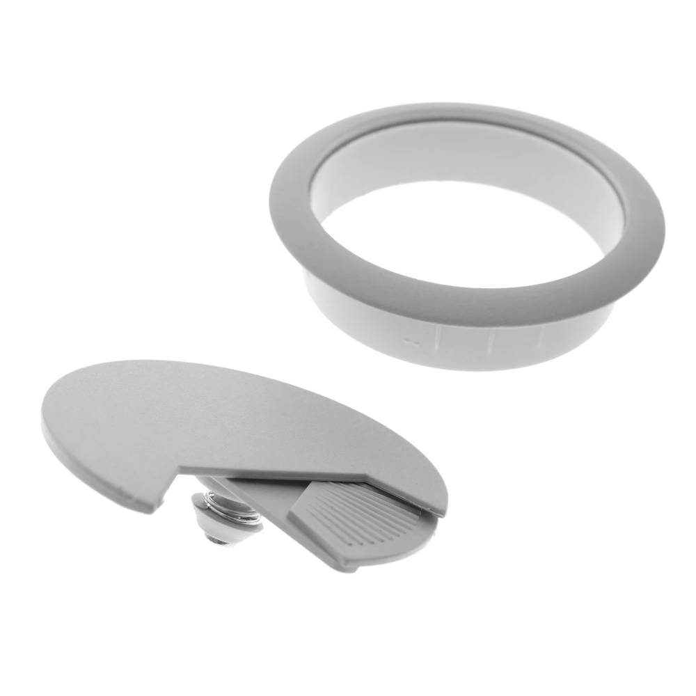 Lote de 20 pasacables redondo para encastrar en mesa de color gris y diámetro 53 mm