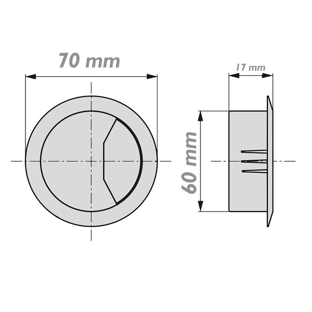Lote de 20 pasacables redondo para encastrar en mesa de color gris y diámetro 53 mm