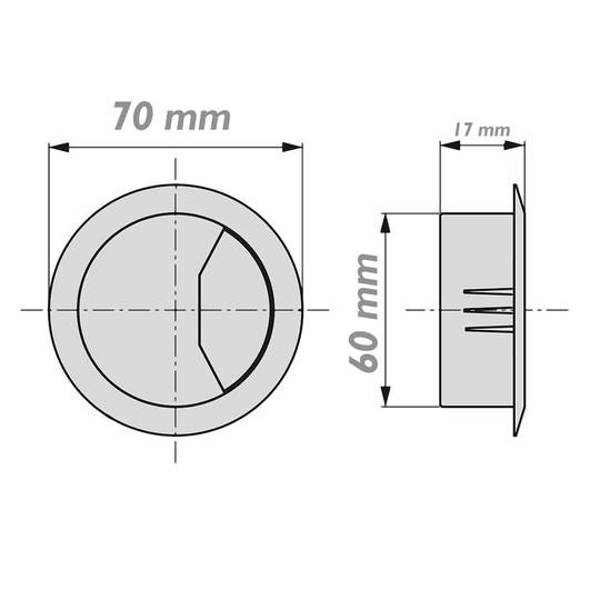 Lote de 20 pasacables redondo para encastrar en mesa de color gris y diámetro 53 mm