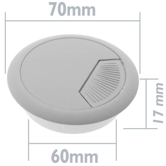 Set of 20 round cable grommets to build in table of gray color and diameter 60 mm