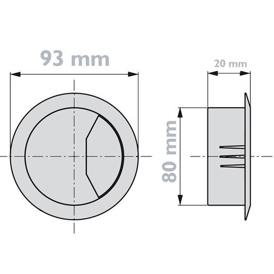 Veel 4 ronde kabelwartels voor een grijze tafel en een diameter van 80 mm