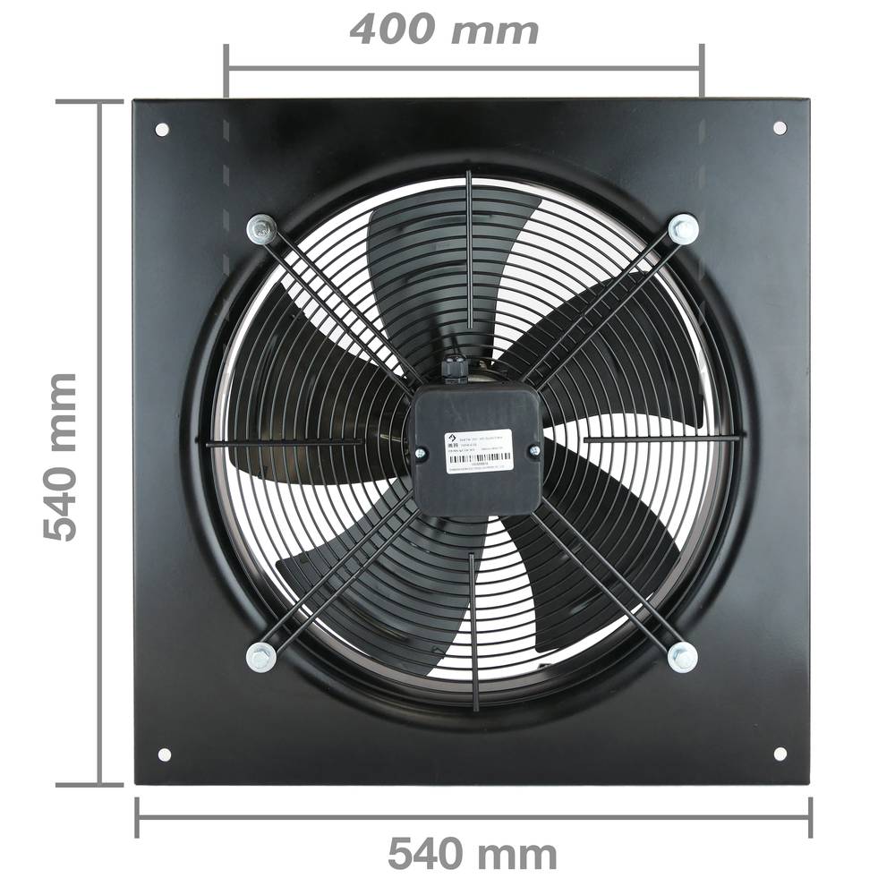 Estrattore d'aria a muro di 400 mm per la ventilazione industriale 1360 rpm  quadrati 540x540x80 mm - Cablematic
