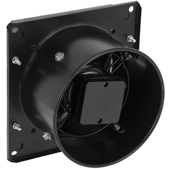 Aspiratore da 200 mm per ventilazione industriale 2550 rpm nero con sistema a lamelle di non ritorno