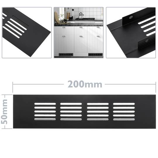 Ventilation grid for baseboard plate aluminum 200x50mm in black color