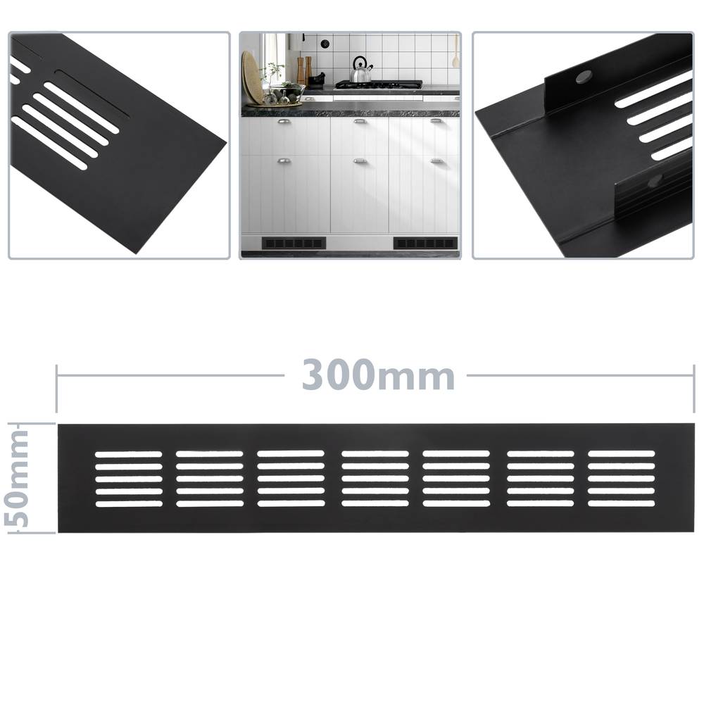 Lüftungsgitter für Fußleiste Aluminium 300x50mm in schwarzer farbe