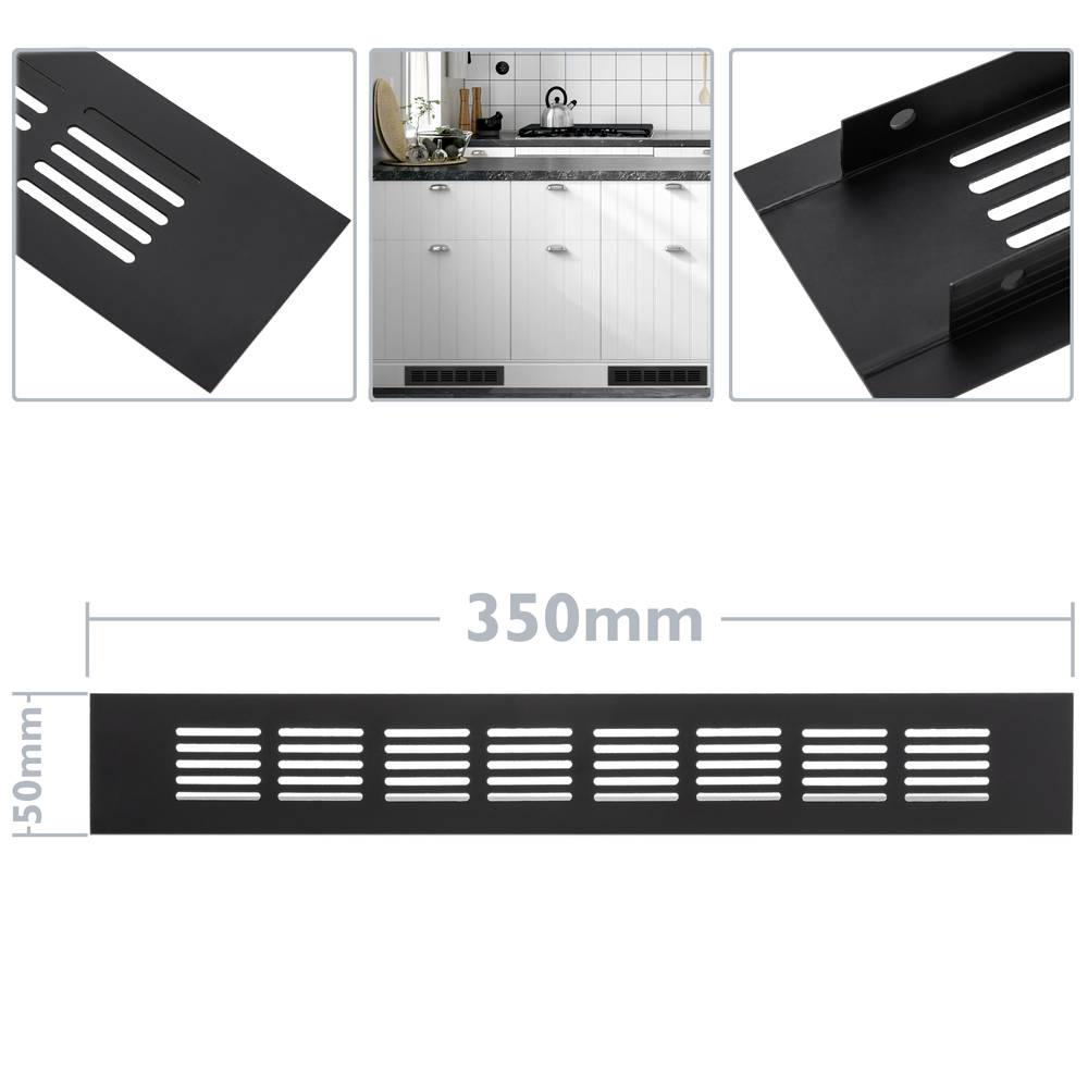 Griglia di aerazione per piastra base in alluminio 350x50mm di colore nero