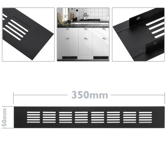 Griglia di aerazione per piastra base in alluminio 350x50mm di colore nero