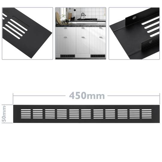 Grille de ventilation pour plinthes base en aluminium 450x50mm de couleur noire