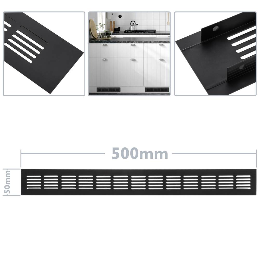 Rejilla de ventilación para zócalo aluminio 500x50mm en color negro -  Cablematic