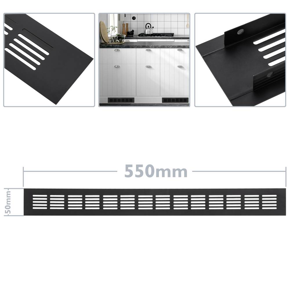 Ventilatierooster voor bodemplaat aluminium 550x50mm in zwarte kleur