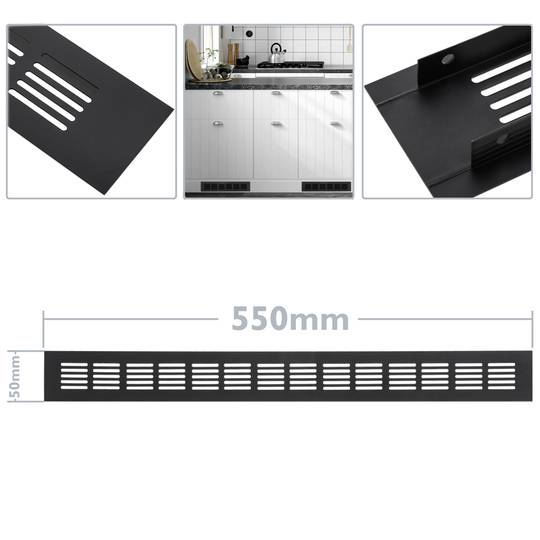 Ventilatierooster voor bodemplaat aluminium 550x50mm in zwarte kleur