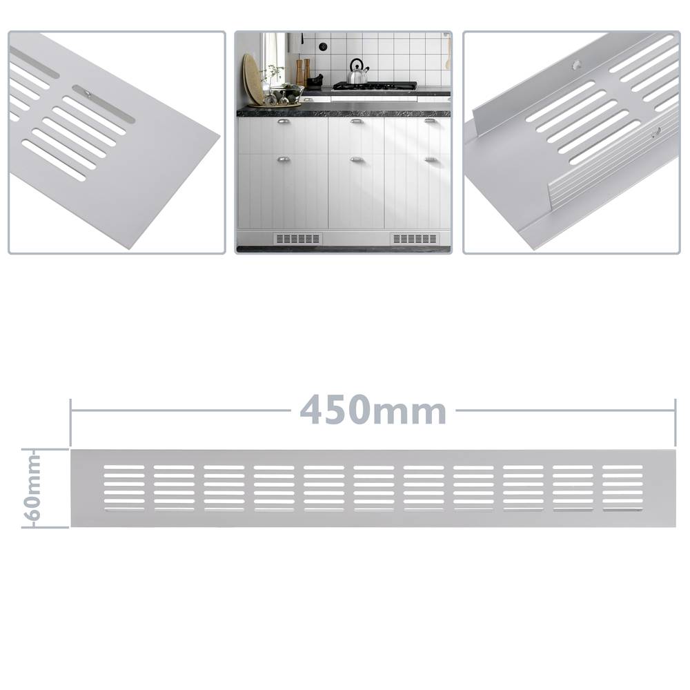Rejilla de ventilación para zócalo aluminio 450x60mm