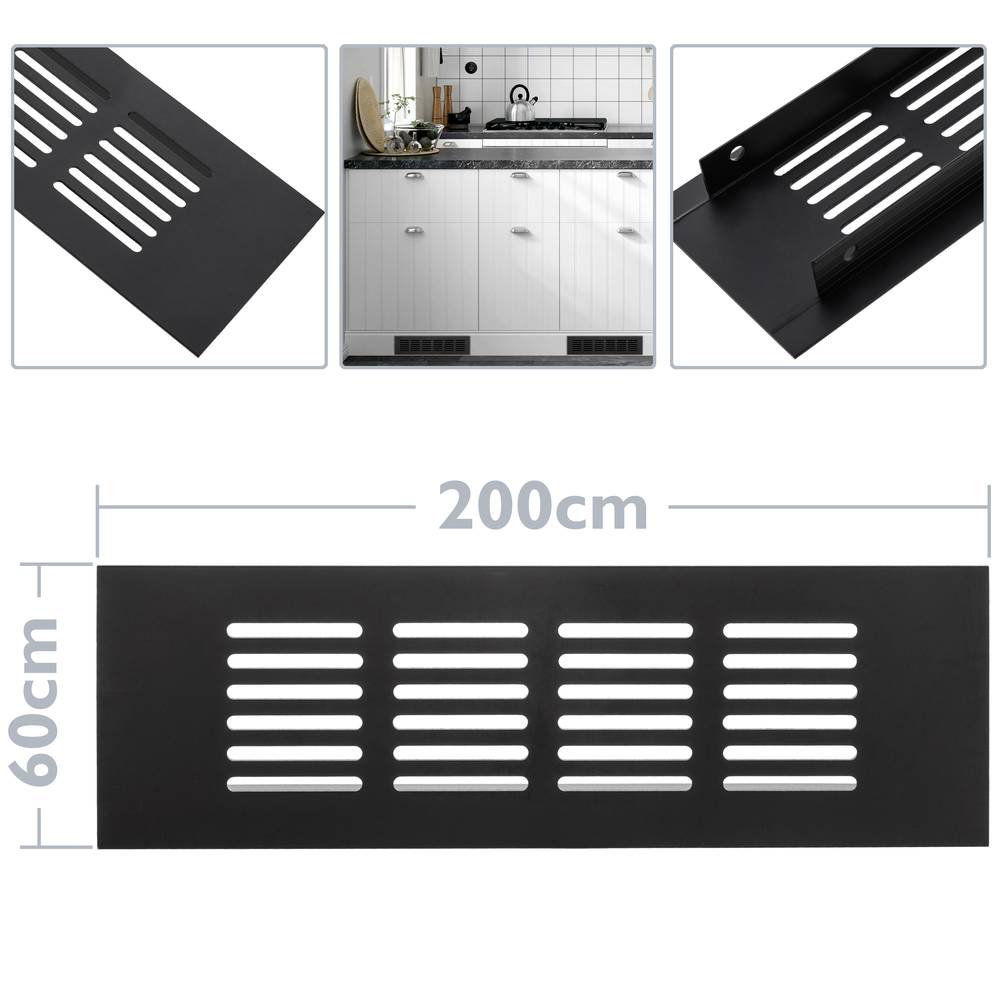 Ventilation grid for baseboard plate aluminum 200x60mm in black color