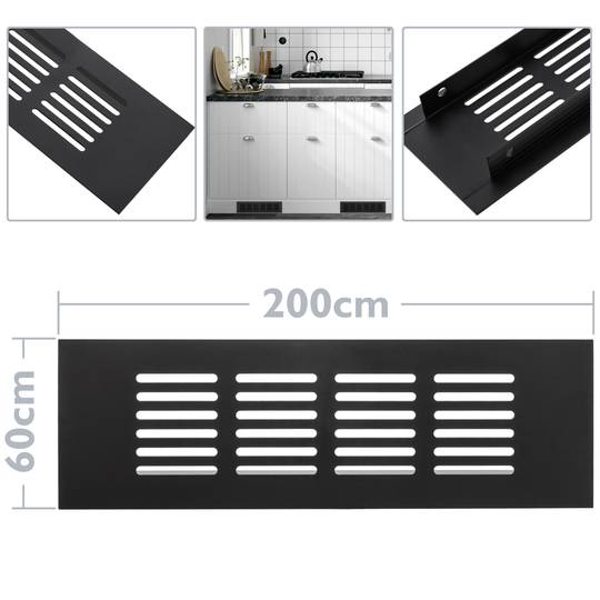 Ventilation grid for baseboard plate aluminum 200x60mm in black color