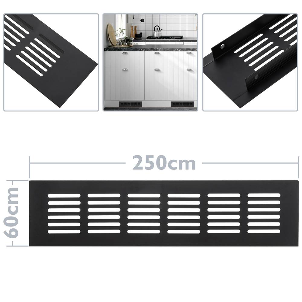 Grille de ventilation pour plinthes base en aluminium 250x60mm de couleur noire