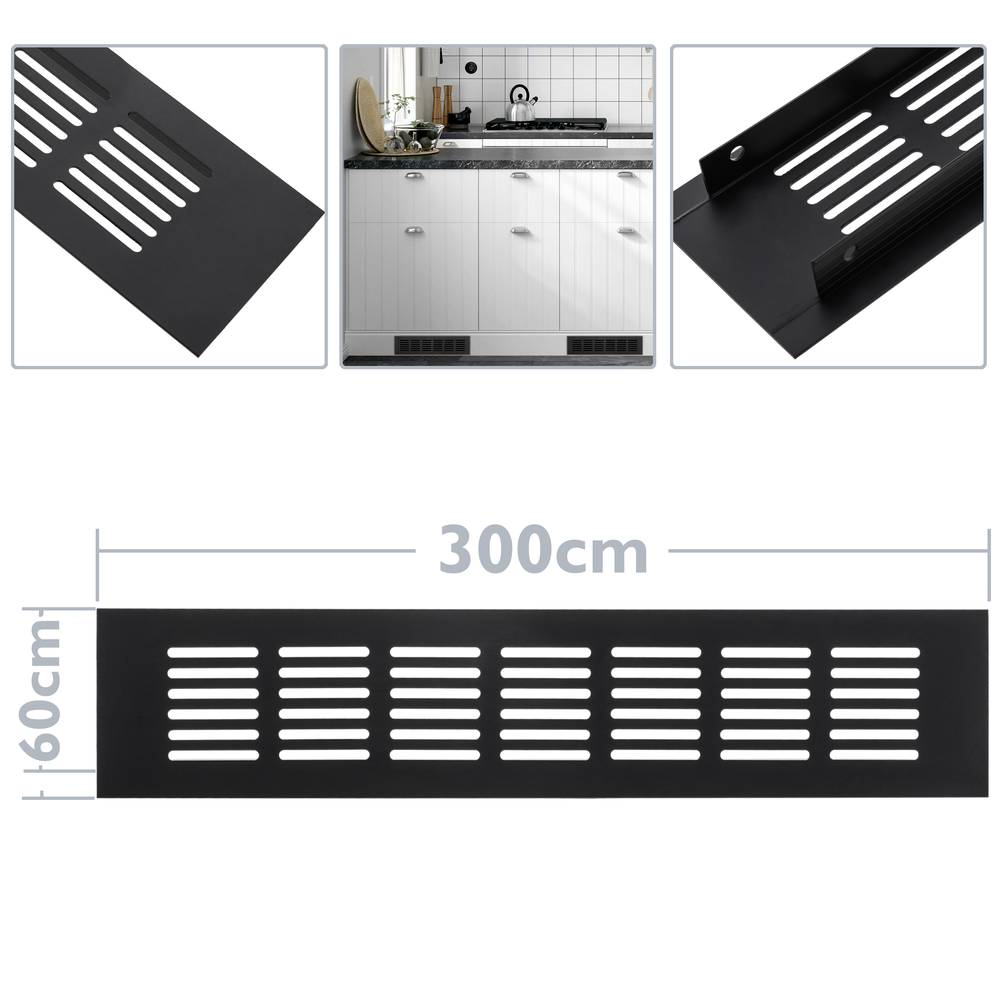 Kratka wentylacyjna do podstawy aluminiowej 300x60mm w kolorze czarnym