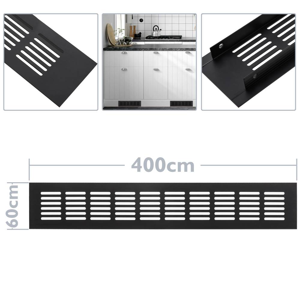 Kratka wentylacyjna do podstawy aluminiowej 400x60mm w kolorze czarnym