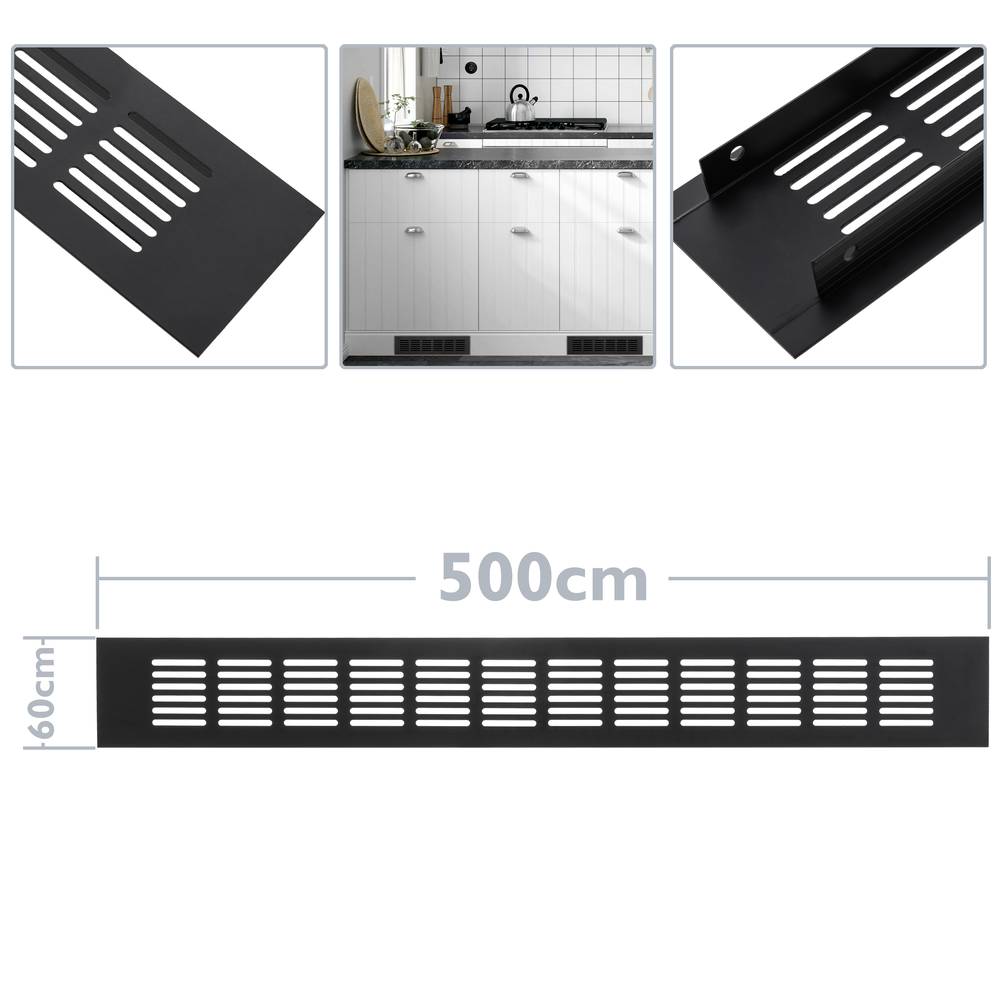 Ventilatierooster voor bodemplaat aluminium 500x60mm in zwarte kleur