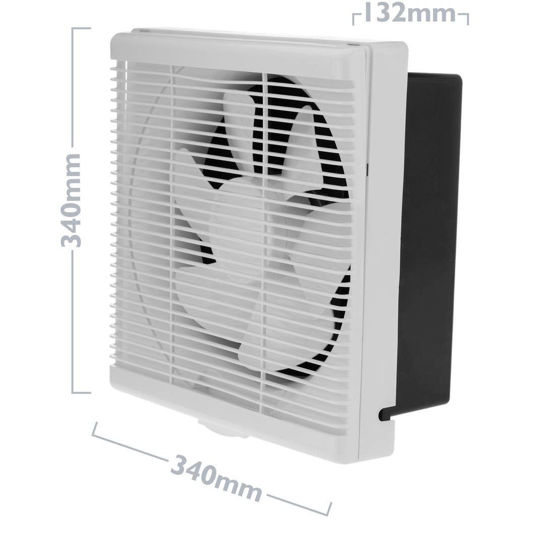 Ventilador de escape, Extractor de aire 285x285 mm con sistema antirretorno para baño lavabo cocina trastero garaje