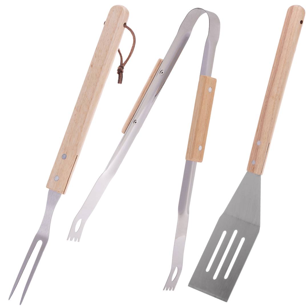 Pack de 3 utensílios para churrasco em aço inox