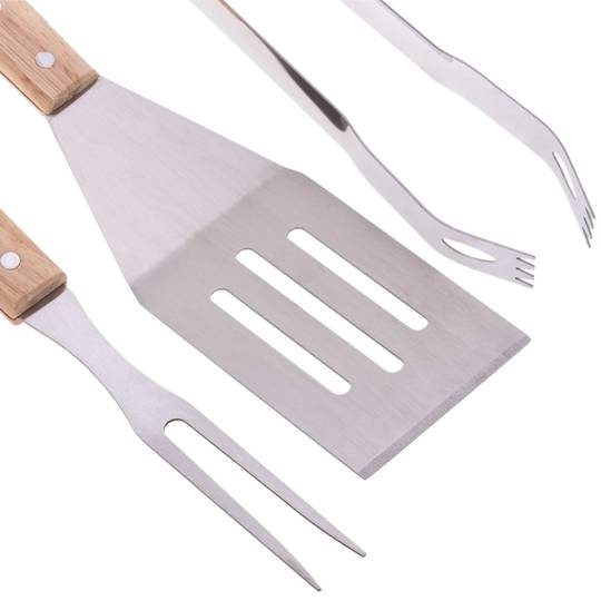 Pack de 3 utensílios para churrasco em aço inox