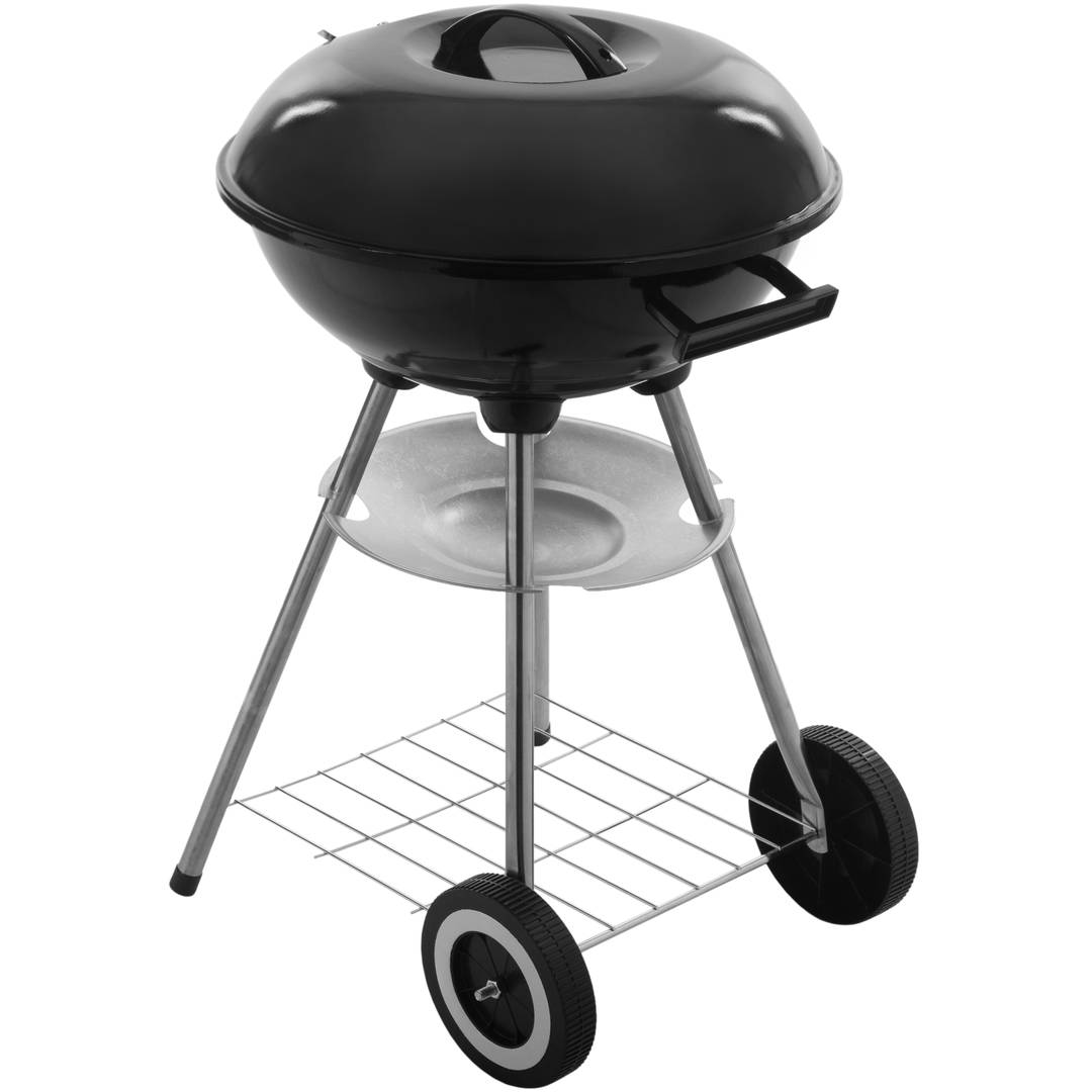 Barbecue à charbon rond 41x70 cm avec couvercle et roulettes Grille barbecue  pour jardin et camping - Cablematic