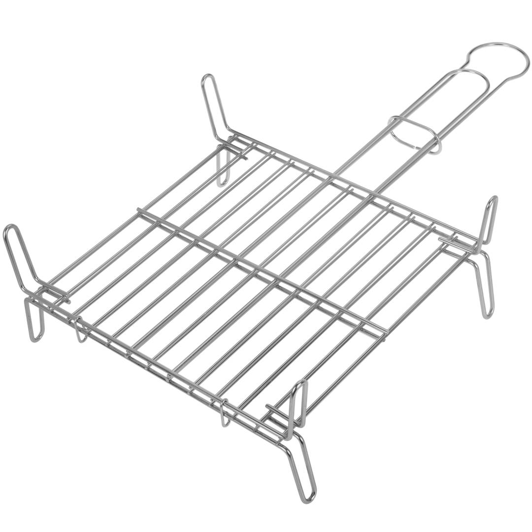 Parrilla doble para barbacoa de hierro zincado con mango 30x30 cm