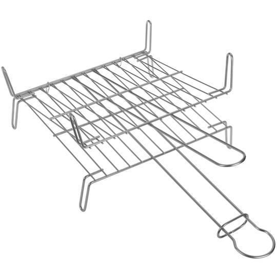 Parrilla doble para barbacoa de hierro zincado con mango 30x30 cm