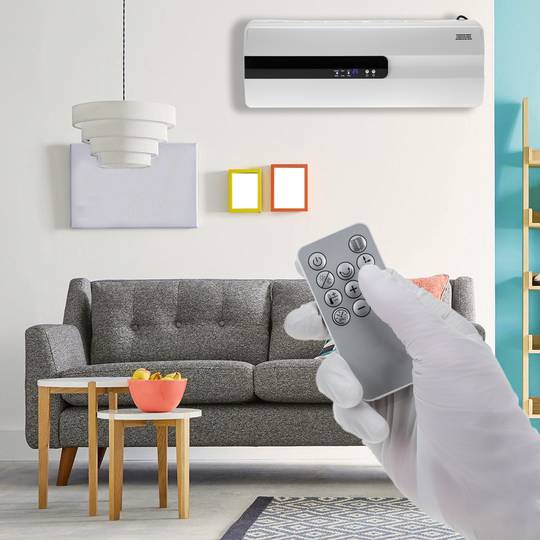 White 1000/2000 W wall-mounted ceramic split air heater with remote control