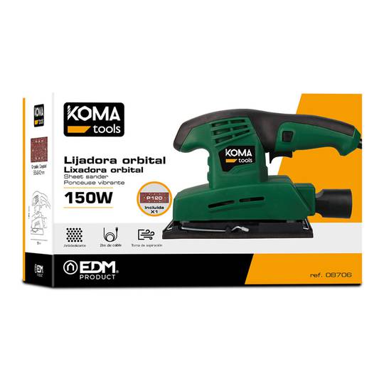 KOMA Tools 08706 Levigatrice orbitale elettrica 150W 25,2x15,8cm