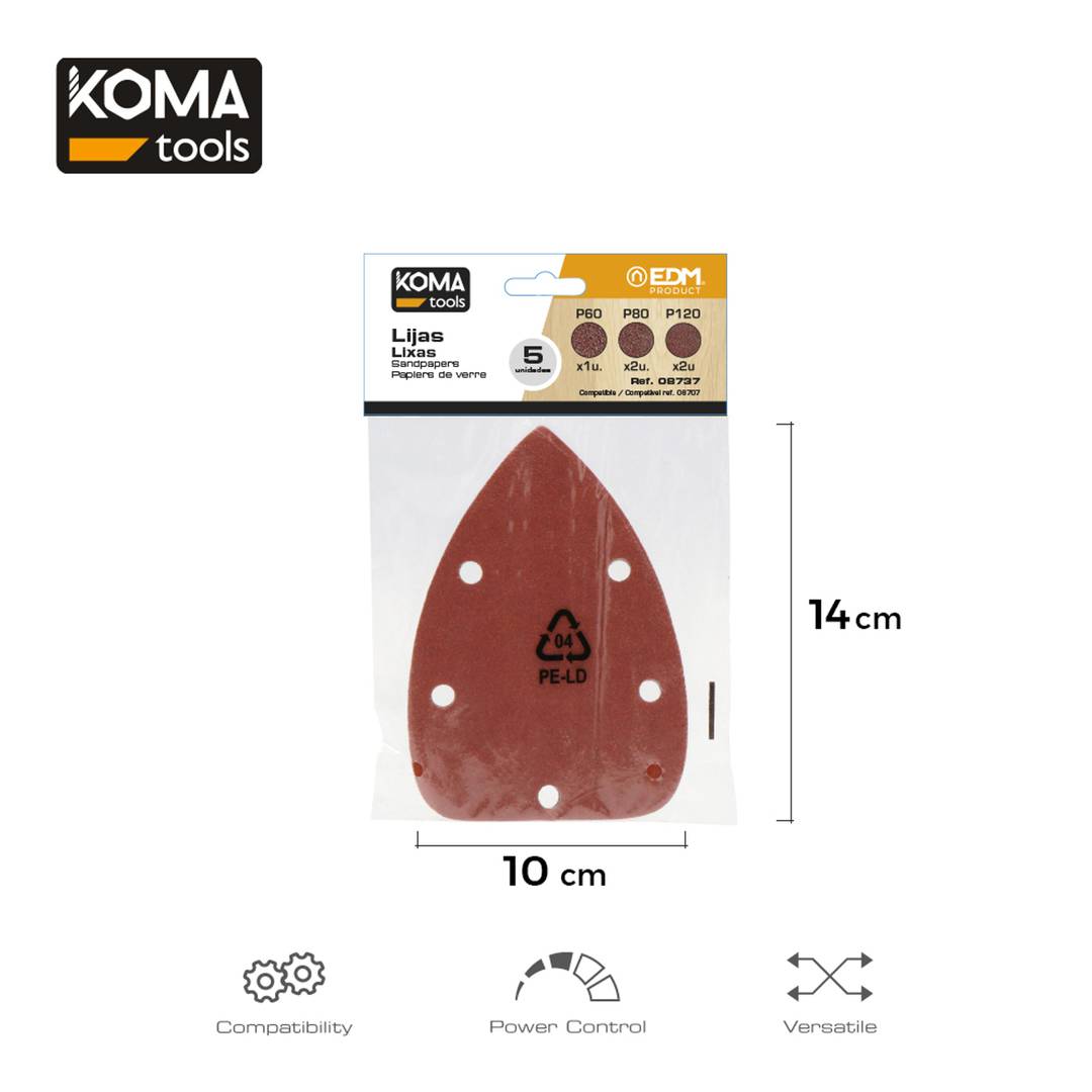 Confezione da 5 unità carta vetrata KOMA Tools 08737