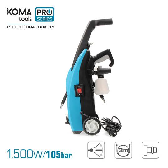 Limpiadora de alta presión KOMA Tools de 105 Bar y 1500 W con dimensiones de 29,5x64cm KOMA Tools 08710