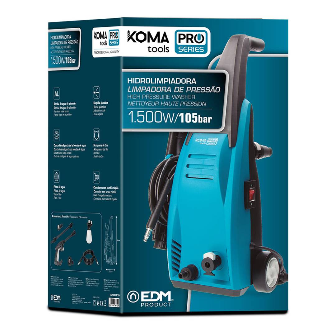 Limpiadora de alta presión KOMA Tools de 105 Bar y 1500 W con dimensiones de 29,5x64cm KOMA Tools 08710