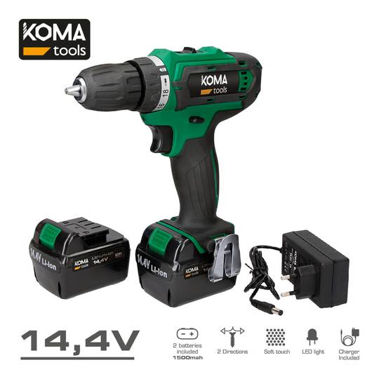 KOMA Tools 08703 14.4V Bateria de Íon de Lítio Furadeira/Chave com 20x24cm