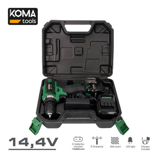 KOMA Tools 08703 14.4V Bateria de Íon de Lítio Furadeira/Chave com 20x24cm