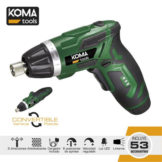 KOMA Tools 08723 Dwustronny wkrętak litowy 3,6 V z 1300 mA i 53 akcesoriami 17,5x14,8cm