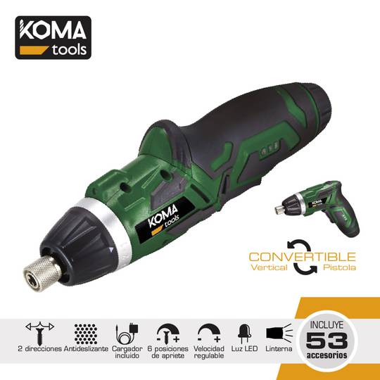 KOMA Tools 08723 Dwustronny wkrętak litowy 3,6 V z 1300 mA i 53 akcesoriami 17,5x14,8cm