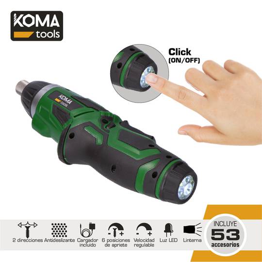 KOMA Tools 08723 Dwustronny wkrętak litowy 3,6 V z 1300 mA i 53 akcesoriami 17,5x14,8cm