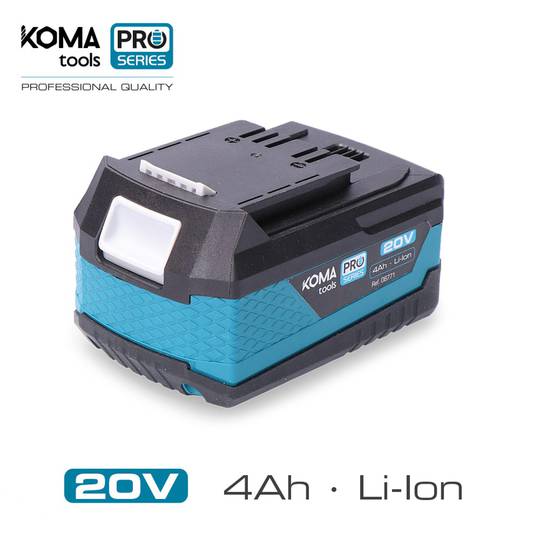 20V 4.0A Li-Ion Pro Series Accu met afmetingen van 7.5x11.7x6.3cm KOMA Tools 08771