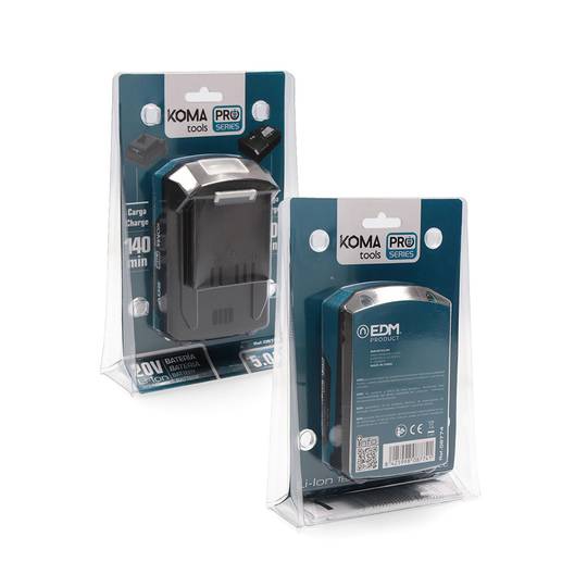 Bateria Li-Ion Pro Series 20V 5.0A com dimensões de 7,5x11,7x6,3cm KOMA Tools 08774