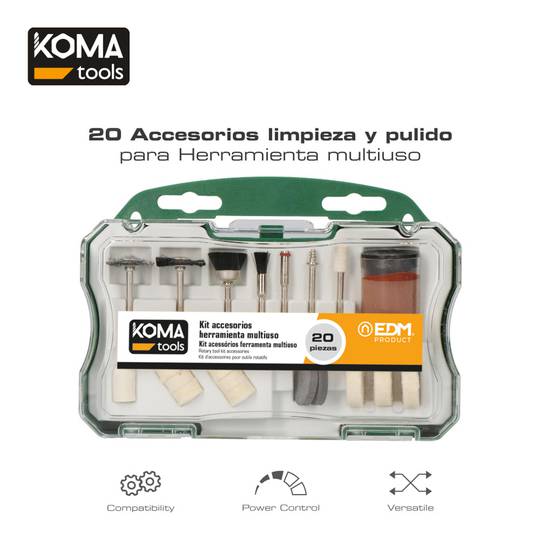 Pack de 20 accesorios para mini herramienta multiusos rotativa KOMA Tools 08735