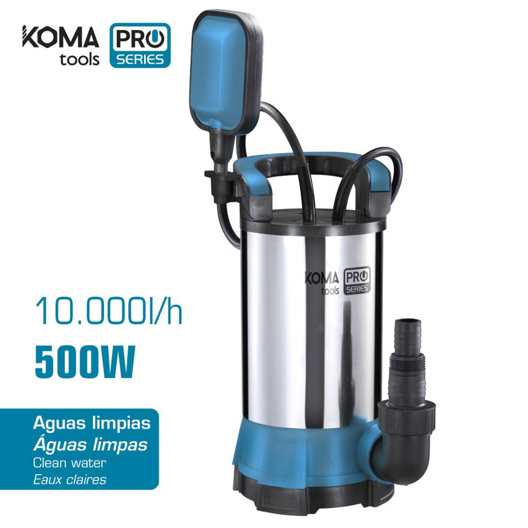KOMA Tools 08791 Pompa di estrazione dell'acqua pulita 17x30 cm in acciaio inossidabile da 500 W