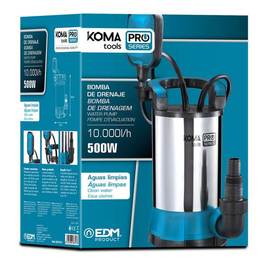 KOMA Tools 08791 Pompa di estrazione dell'acqua pulita 17x30 cm in acciaio inossidabile da 500 W