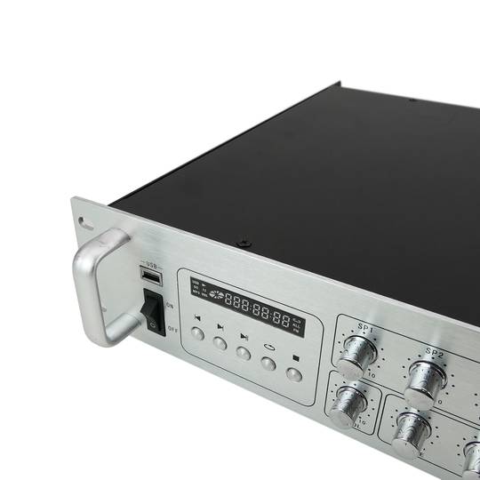 Amplificador de som profissional 350W 110V 4 zonas com MP3 AUX MIC rack