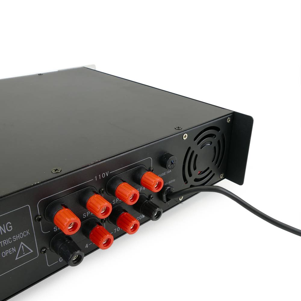 Amplificador de som profissional 350W 110V 4 zonas com MP3 AUX MIC rack