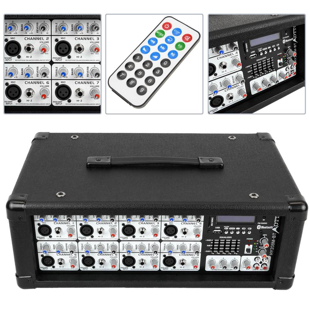 Amplificatore portatile a 8 canali per microfono Bluetooth linea MP3 120W RMS