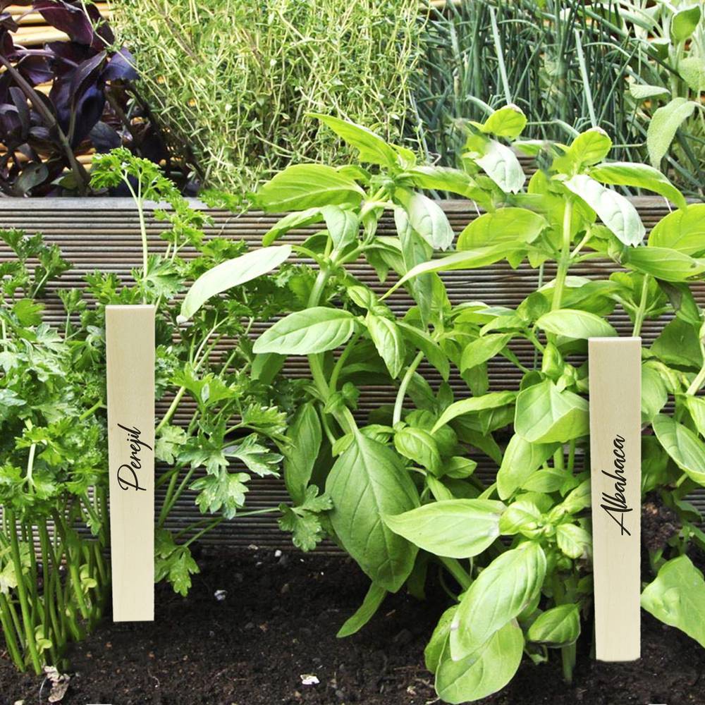 Estaques de fusta de 20cm per etiquetar plantes. Kit de 8 etiquetes i 1 retolador