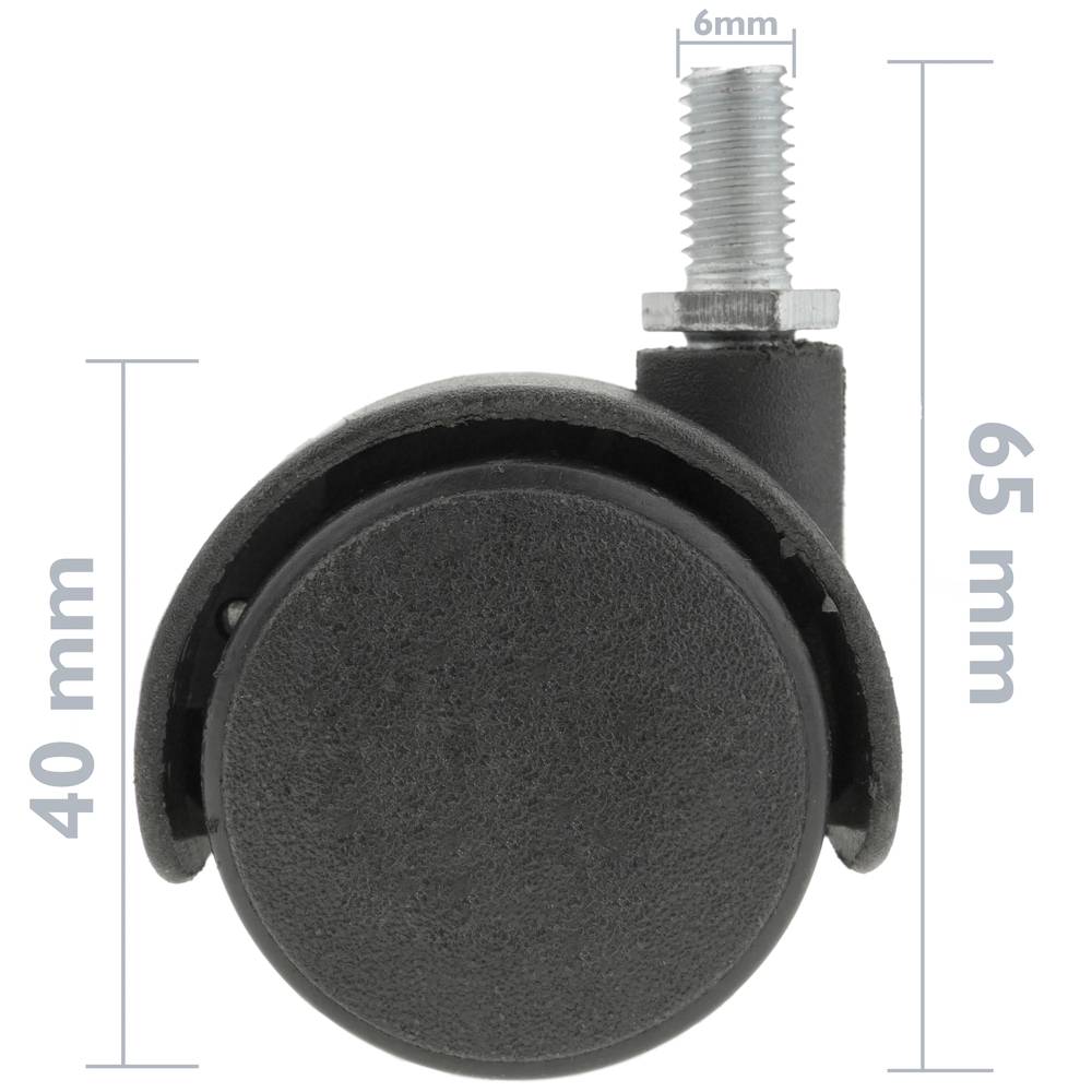 Draaibaar nylon wiel zonder rem 40 mm M6 4-pack