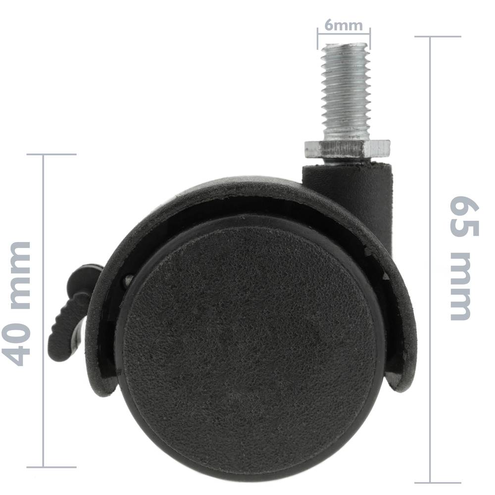 Draaibaar nylon wiel met rem 40 mm M6 4-pack