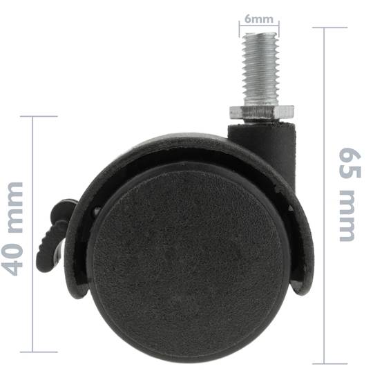 Draaibaar nylon wiel met rem 40 mm M6 4-pack